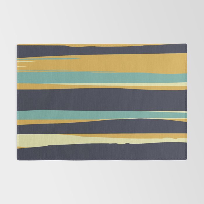 Stripes Abstract, Yellow, Teal, Navy Blue Rug Gallery Image 2