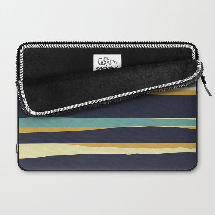 Stripes Abstract, Yellow, Teal, Navy Blue Laptop Sleeve Gallery Image 2