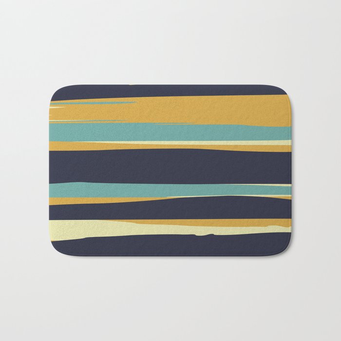 Stripes Abstract, Yellow, Teal, Navy Blue Bath Mat Gallery Image 1