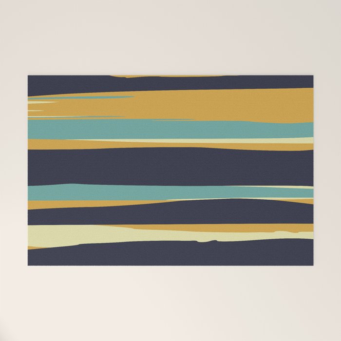 Stripes Abstract, Yellow, Teal, Navy Blue Welcome Mat Gallery Image 1