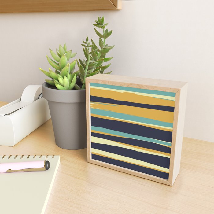 Stripes Abstract, Yellow, Teal, Navy Blue Mini Art Print Gallery Image 2