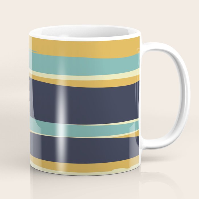 Stripes Abstract, Yellow, Teal, Navy Blue Coffee Mug Gallery Image 1
