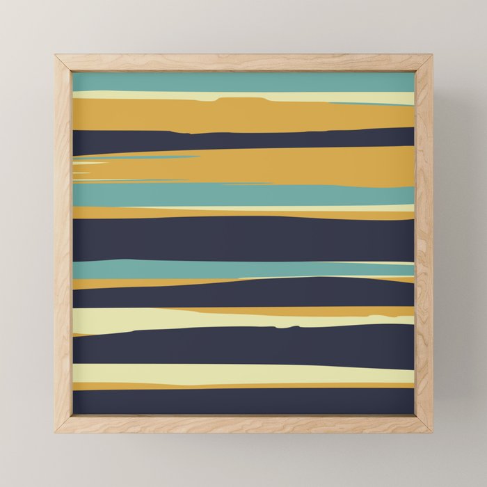 Stripes Abstract, Yellow, Teal, Navy Blue Mini Art Print Gallery Image 1