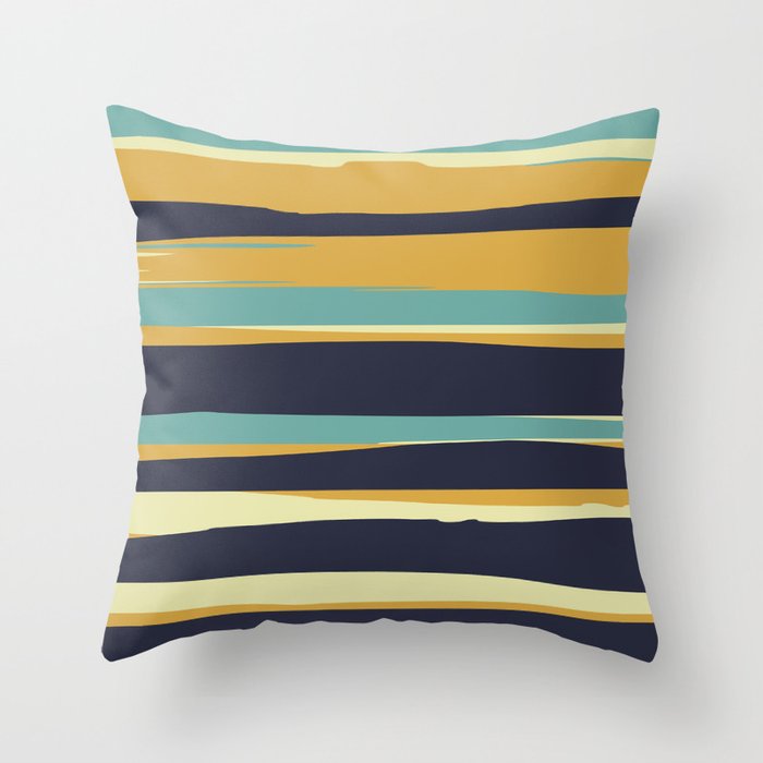 Stripes Abstract, Yellow, Teal, Navy Blue Throw Pillow Gallery Image 6
