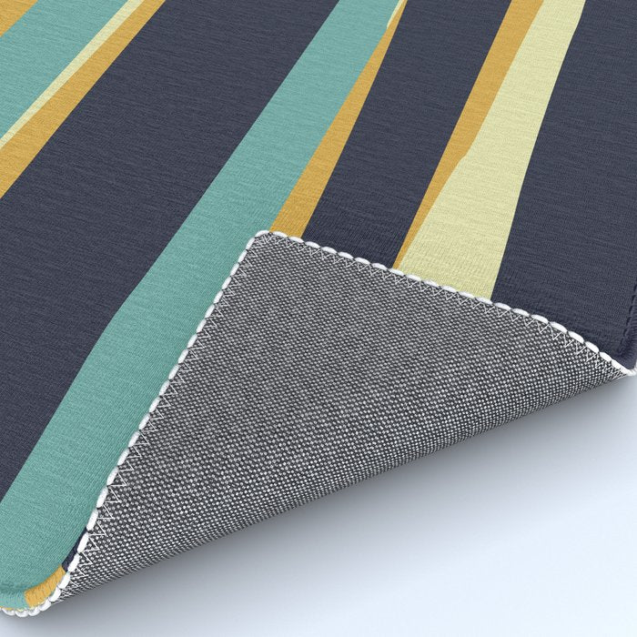 Stripes Abstract, Yellow, Teal, Navy Blue Rug Gallery Image 4