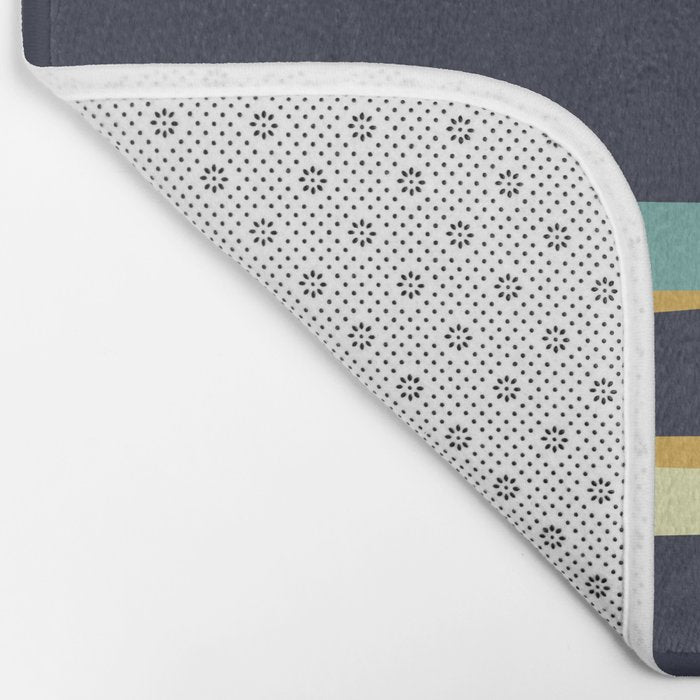 Stripes Abstract, Yellow, Teal, Navy Blue Bath Mat Gallery Image 2