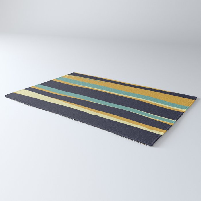 Stripes Abstract, Yellow, Teal, Navy Blue Rug Gallery Image 3