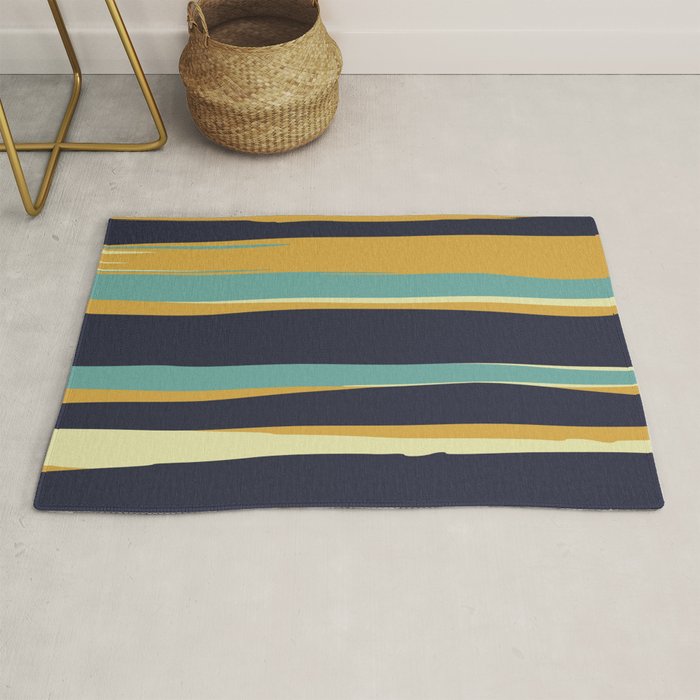 Stripes Abstract, Yellow, Teal, Navy Blue Rug Gallery Image 1