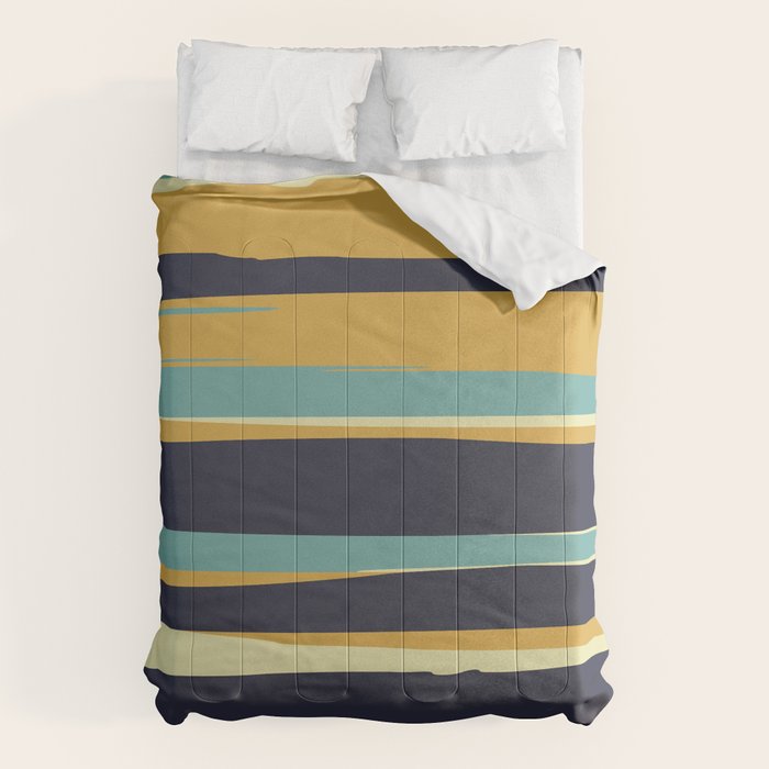 Stripes Abstract, Yellow, Teal, Navy Blue Comforter Gallery Image 6
