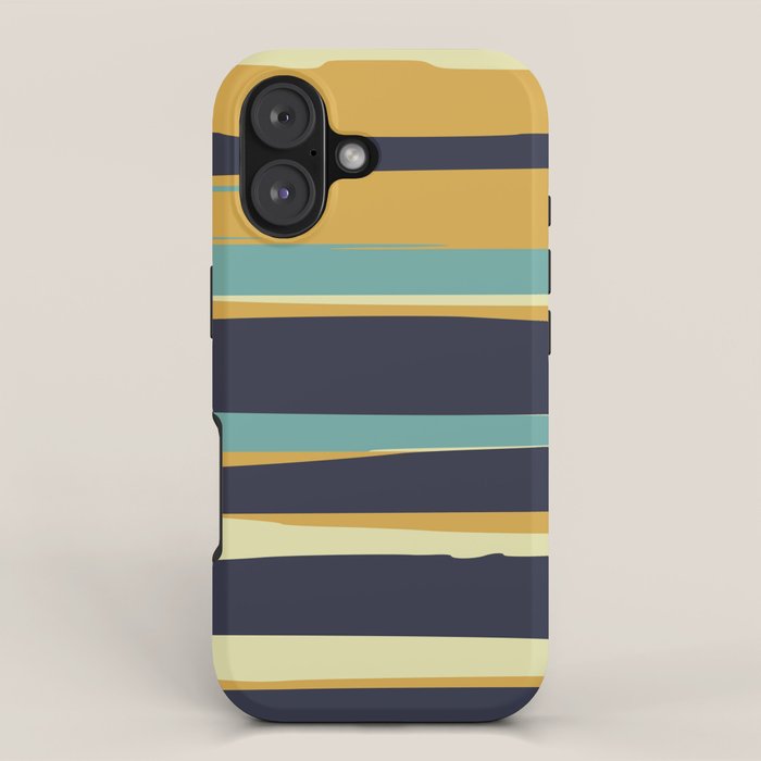 Stripes Abstract, Yellow, Teal, Navy Blue iPhone Case Gallery Image 1