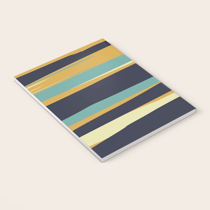 Stripes Abstract, Yellow, Teal, Navy Blue Notebook Gallery Image 3