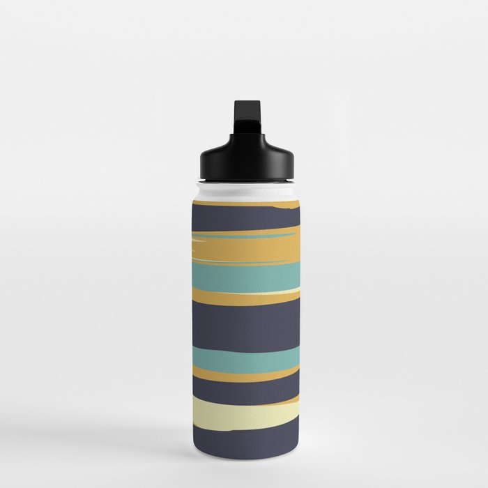 Stripes Abstract, Yellow, Teal, Navy Blue Water Bottle Gallery Image 3