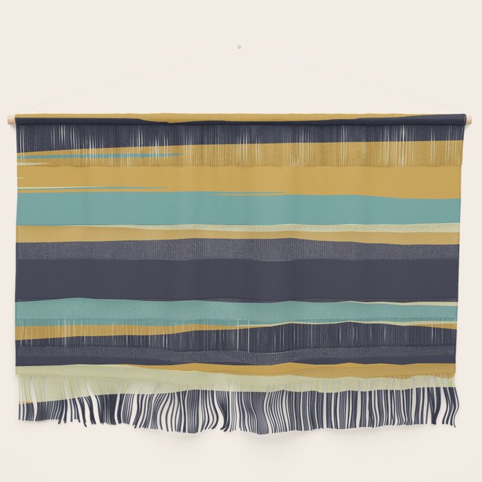 Stripes Abstract, Yellow, Teal, Navy Blue Wall Hanging Gallery Image 1