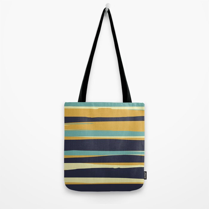 Stripes Abstract, Yellow, Teal, Navy Blue Tote Bag Gallery Image 2