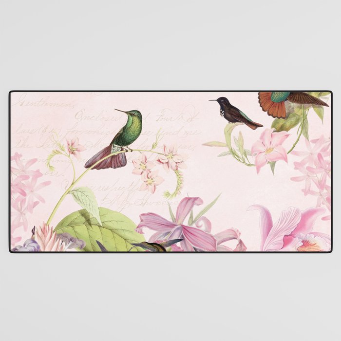 Vintage & Shabby Chic - Blush Tropical Hummingbird Flower Garden Desk Mat Gallery Image 3