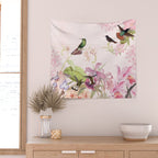Vintage & Shabby Chic - Blush Tropical Hummingbird Flower Garden Wall Tapestry Gallery Image 2