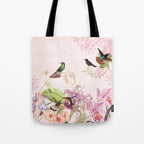 Vintage & Shabby Chic - Blush Tropical Hummingbird Flower Garden Tote Bag Gallery Image 1