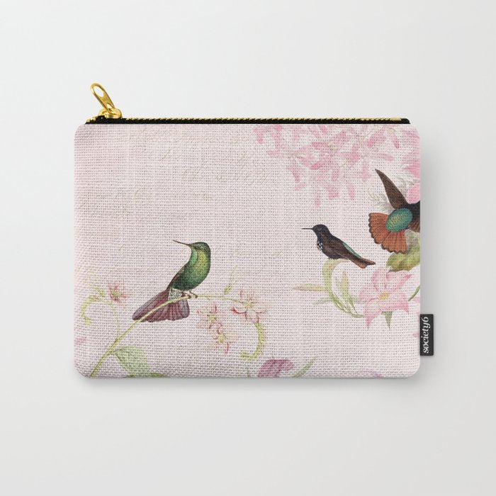 Vintage & Shabby Chic - Blush Tropical Hummingbird Flower Garden Carry All Pouch Gallery Image 1