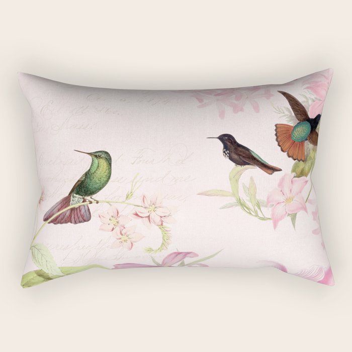 Vintage & Shabby Chic - Blush Tropical Hummingbird Flower Garden Rectangular Pillow Gallery Image 1