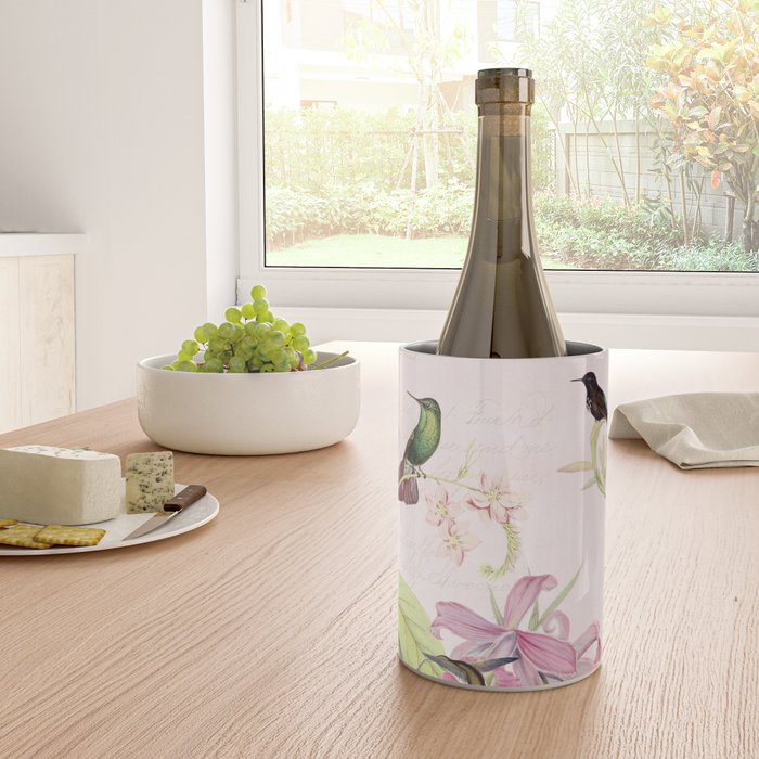 Vintage & Shabby Chic - Blush Tropical Hummingbird Flower Garden Wine Chiller Gallery Image 4