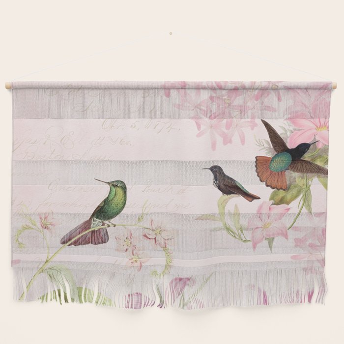 Vintage & Shabby Chic - Blush Tropical Hummingbird Flower Garden Wall Hanging Gallery Image 1