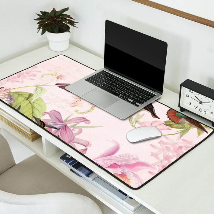 Vintage & Shabby Chic - Blush Tropical Hummingbird Flower Garden Desk Mat Gallery Image 2