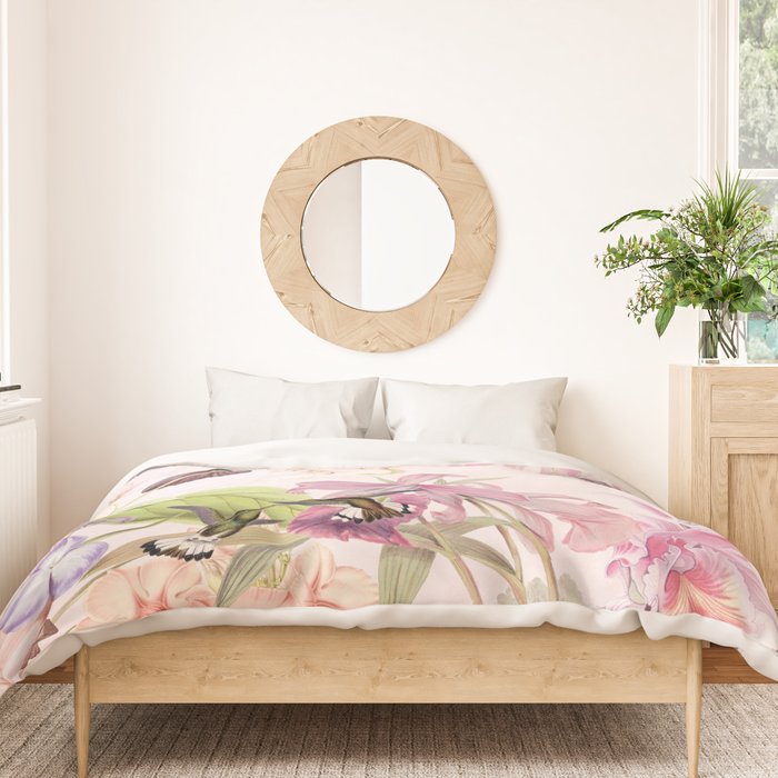 Vintage & Shabby Chic - Blush Tropical Hummingbird Flower Garden Duvet Cover Gallery Image 3