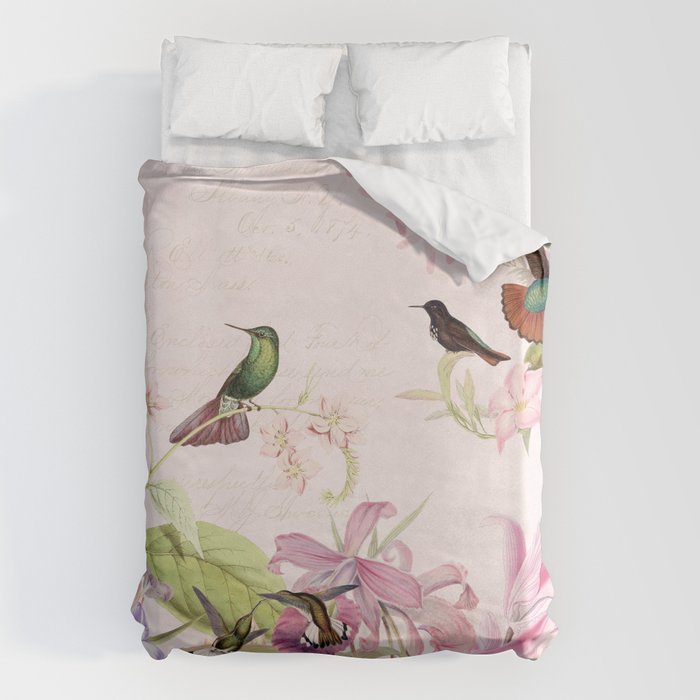 Vintage & Shabby Chic - Blush Tropical Hummingbird Flower Garden Duvet Cover Gallery Image 6