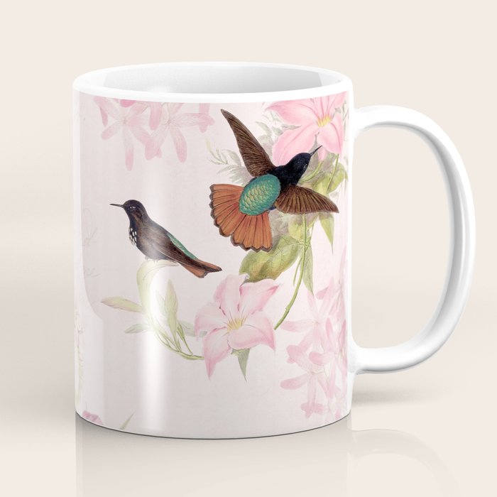 Vintage & Shabby Chic - Blush Tropical Hummingbird Flower Garden Coffee Mug Gallery Image 1