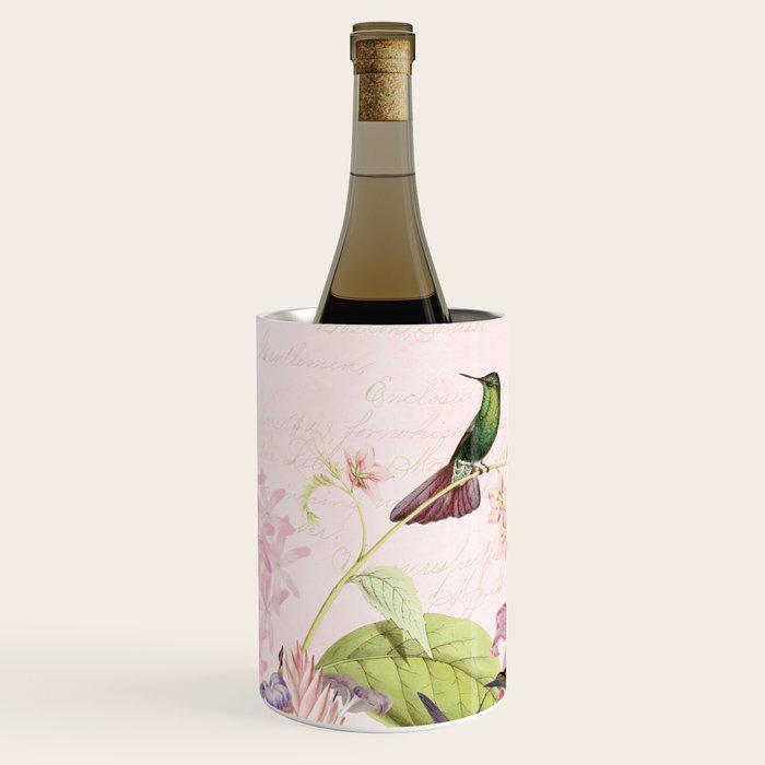 Vintage & Shabby Chic - Blush Tropical Hummingbird Flower Garden Wine Chiller Gallery Image 2