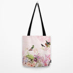 Vintage & Shabby Chic - Blush Tropical Hummingbird Flower Garden Tote Bag Gallery Image 2