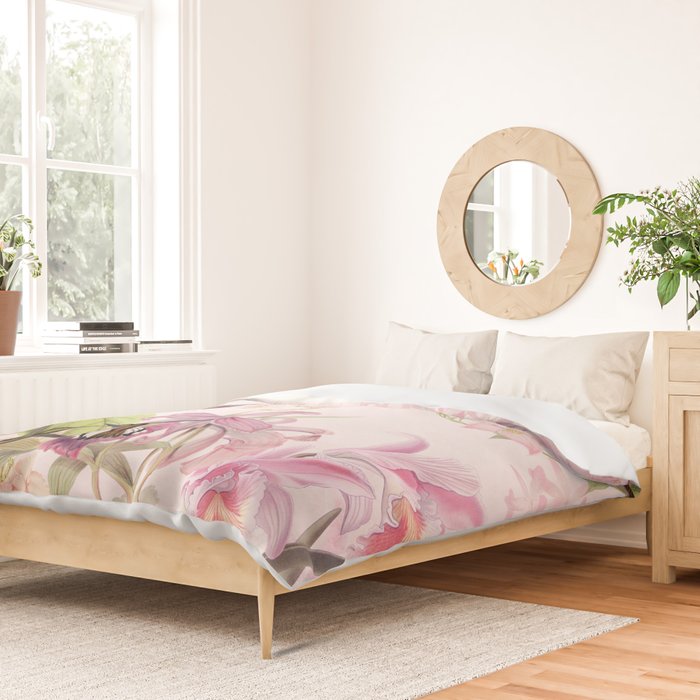 Vintage & Shabby Chic - Blush Tropical Hummingbird Flower Garden Duvet Cover Gallery Image 2