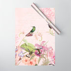 Vintage & Shabby Chic - Blush Tropical Hummingbird Flower Garden Wrapping Paper Gallery Image 1