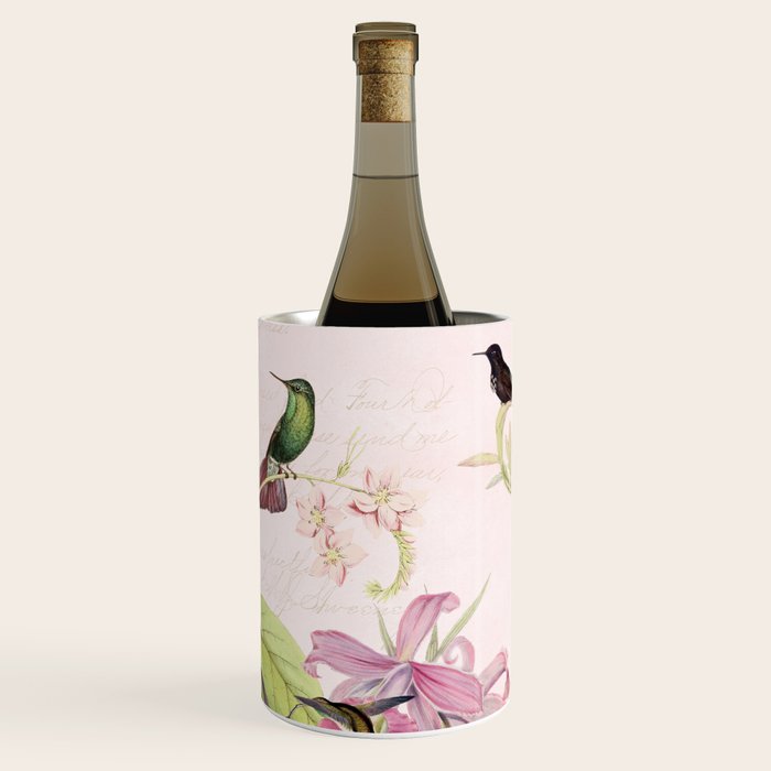 Vintage & Shabby Chic - Blush Tropical Hummingbird Flower Garden Wine Chiller Gallery Image 1