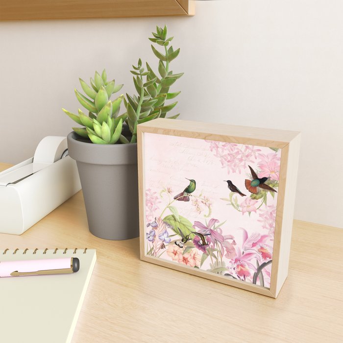 Vintage & Shabby Chic - Blush Tropical Hummingbird Flower Garden Mini Art Print Gallery Image 2