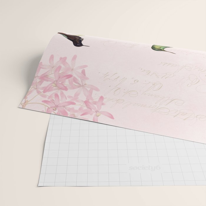 Vintage & Shabby Chic - Blush Tropical Hummingbird Flower Garden Wrapping Paper Gallery Image 2
