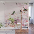 Vintage & Shabby Chic - Blush Tropical Hummingbird Flower Garden Wall Mural Gallery Image 1