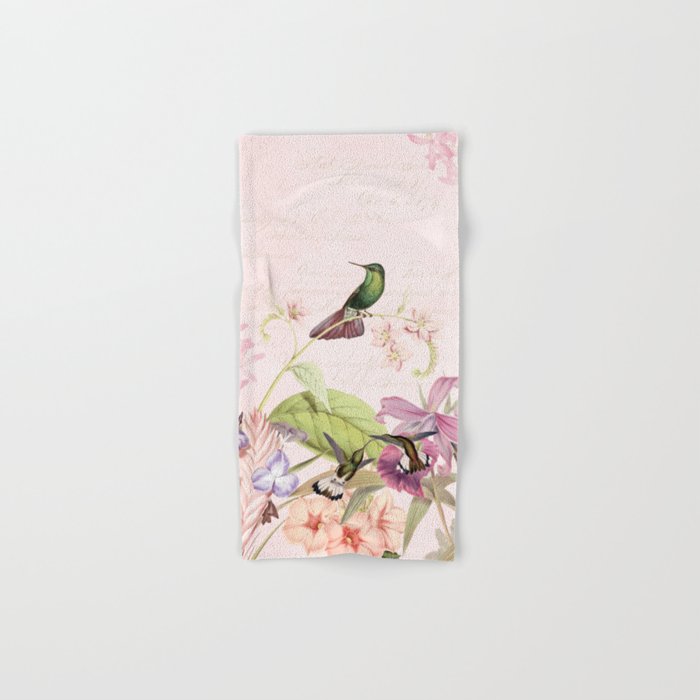 Vintage & Shabby Chic - Blush Tropical Hummingbird Flower Garden Bath Towel Gallery Image 1