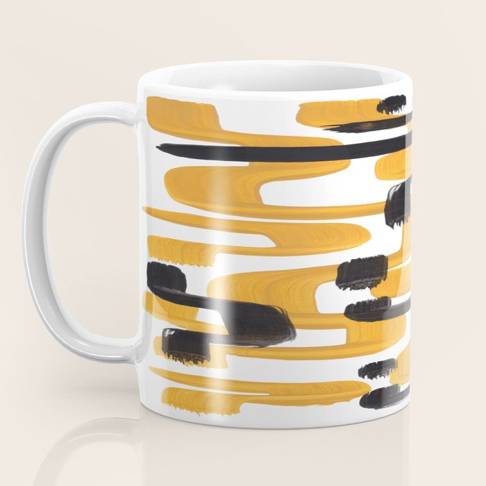 Mid Century Abstract Black & Yellow Fun Pattern 70's Mustard Ripples Lines Retro Style Coffee Mug Gallery Image 3