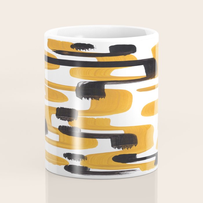 Mid Century Abstract Black & Yellow Fun Pattern 70's Mustard Ripples Lines Retro Style Coffee Mug Gallery Image 4