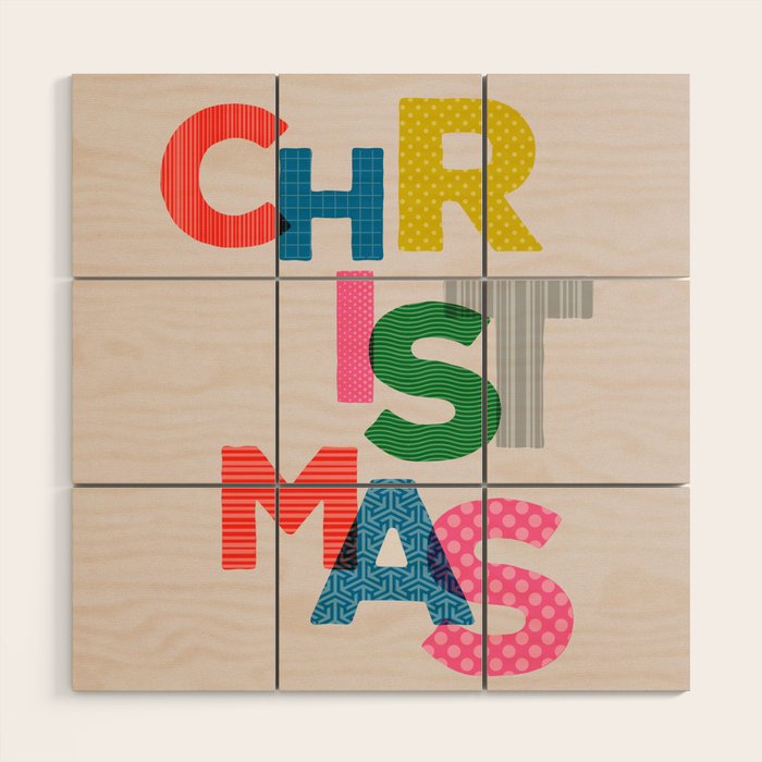 Christmas colorful typography Wood Wall Art Gallery Image 1
