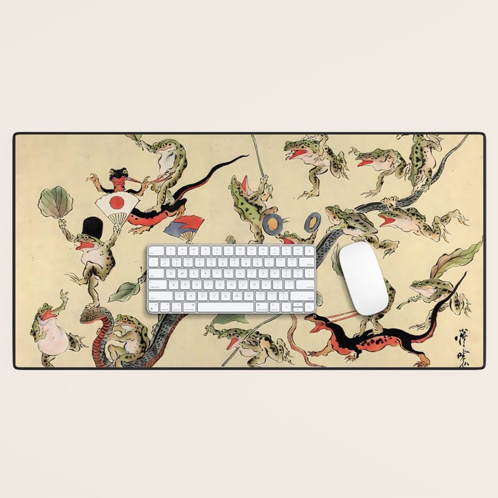 Kawanabe Kyosai. Frogs triumphing over snakes Desk Mat Gallery Image 1