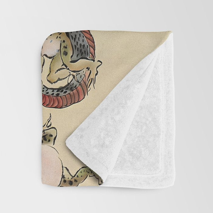 Kawanabe Kyosai. Frogs triumphing over snakes Throw Blanket Gallery Image 3