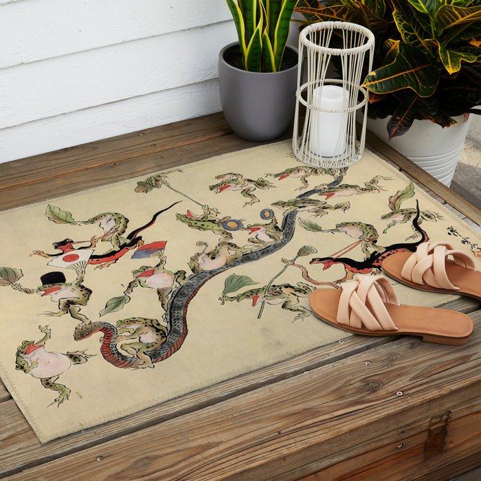 Kawanabe Kyosai. Frogs triumphing over snakes Outdoor Rug Gallery Image 2