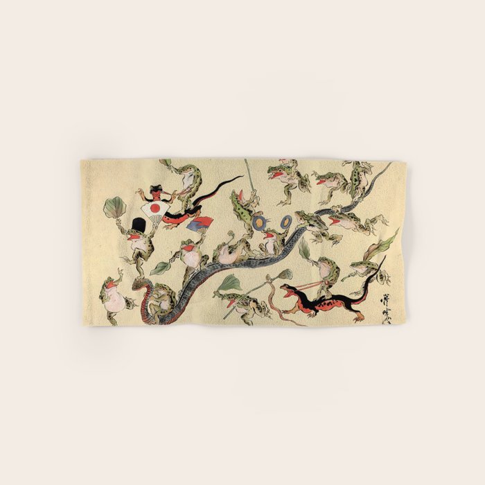 Kawanabe Kyosai. Frogs triumphing over snakes Bath Towel Gallery Image 1