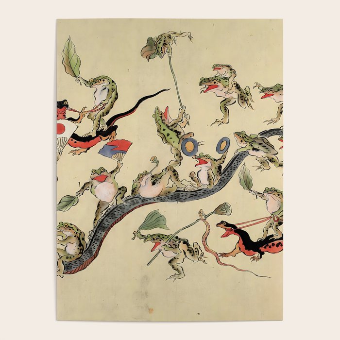 Kawanabe Kyosai. Frogs triumphing over snakes Poster Gallery Image 4