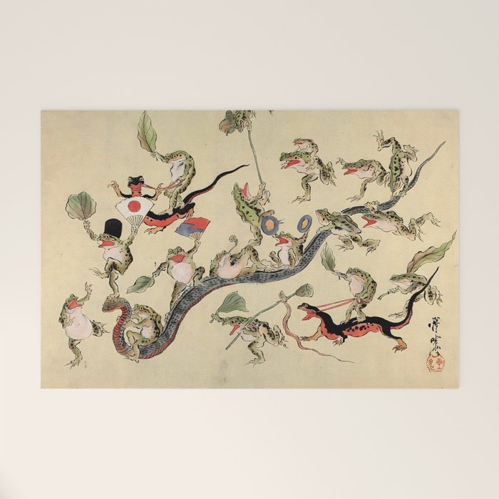 Kawanabe Kyosai. Frogs triumphing over snakes Welcome Mat Gallery Image 1