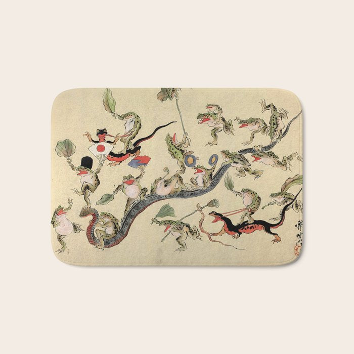 Kawanabe Kyosai. Frogs triumphing over snakes Bath Mat Gallery Image 1