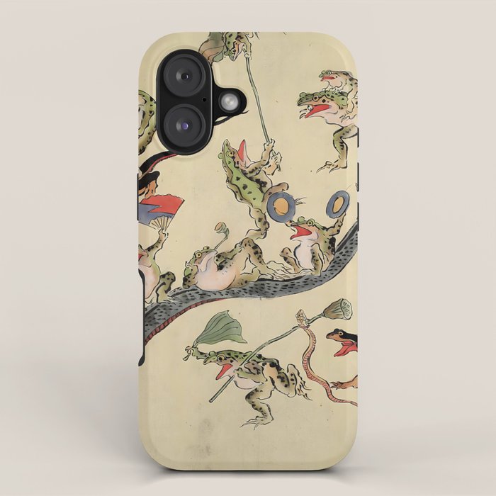 Kawanabe Kyosai. Frogs triumphing over snakes iPhone Case Gallery Image 1