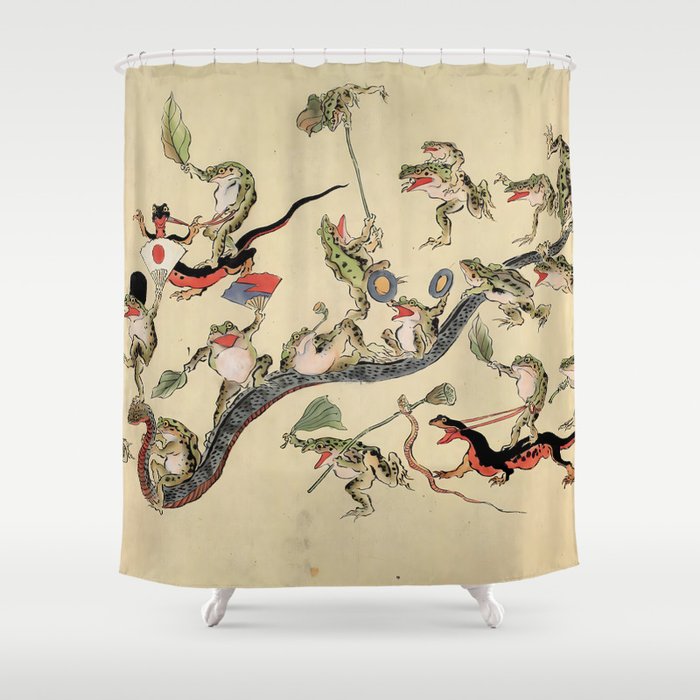 Kawanabe Kyosai. Frogs triumphing over snakes Shower Curtain